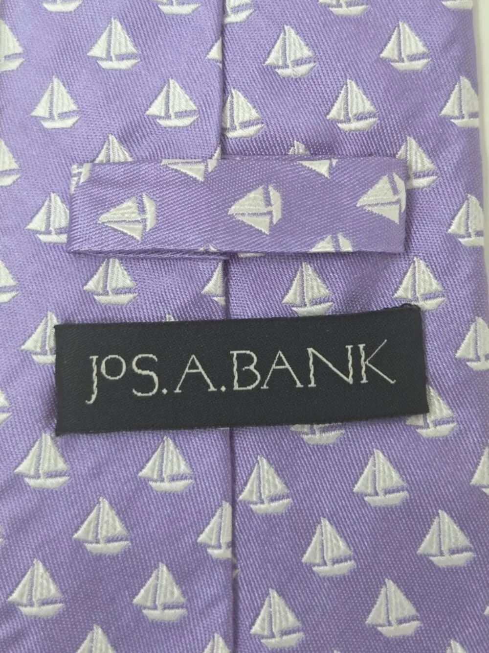 Jos A Bank 60 In Silk Necktie Purple White Sailboat Nautical Pattern Tie